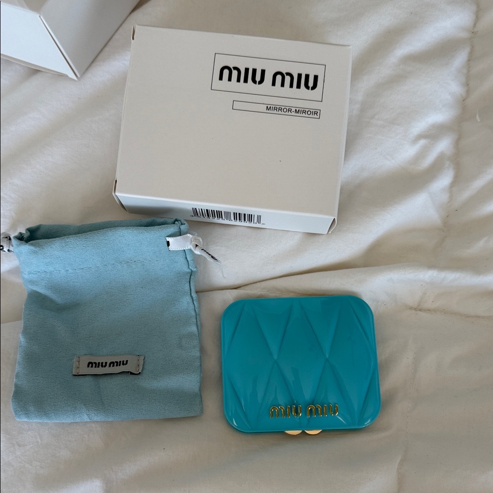 Miu Miu Turquoise Compact Mirror with Pouch